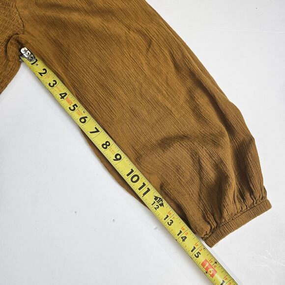 Madewell Lucie Smocked Peplum Top Mustard Brown size 2 - Picture 5 of 6